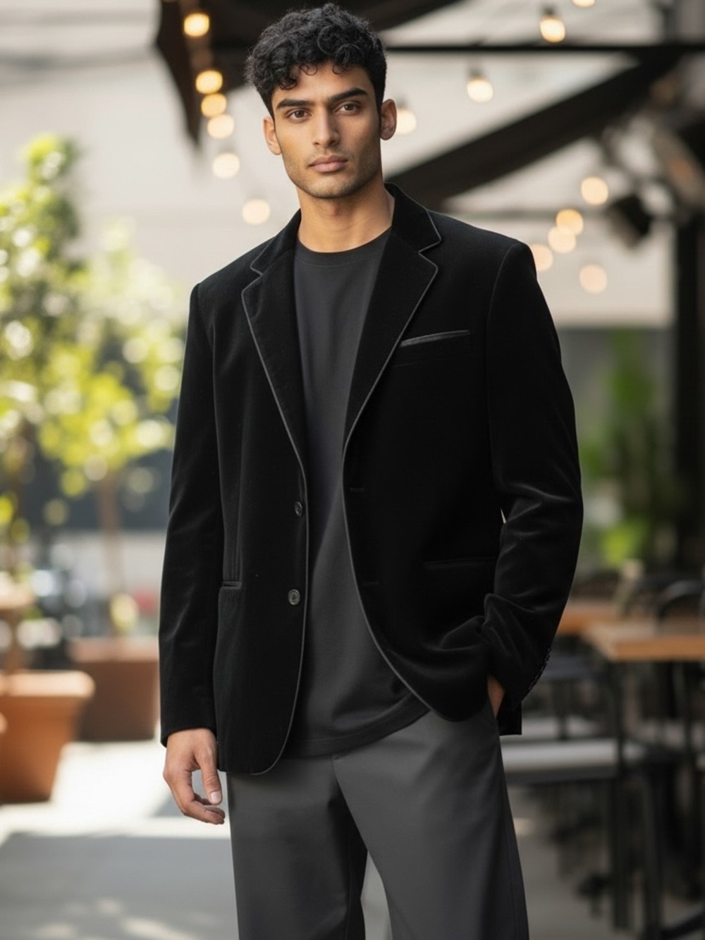 Men's Black Velvet Blazer with Notch Lapel